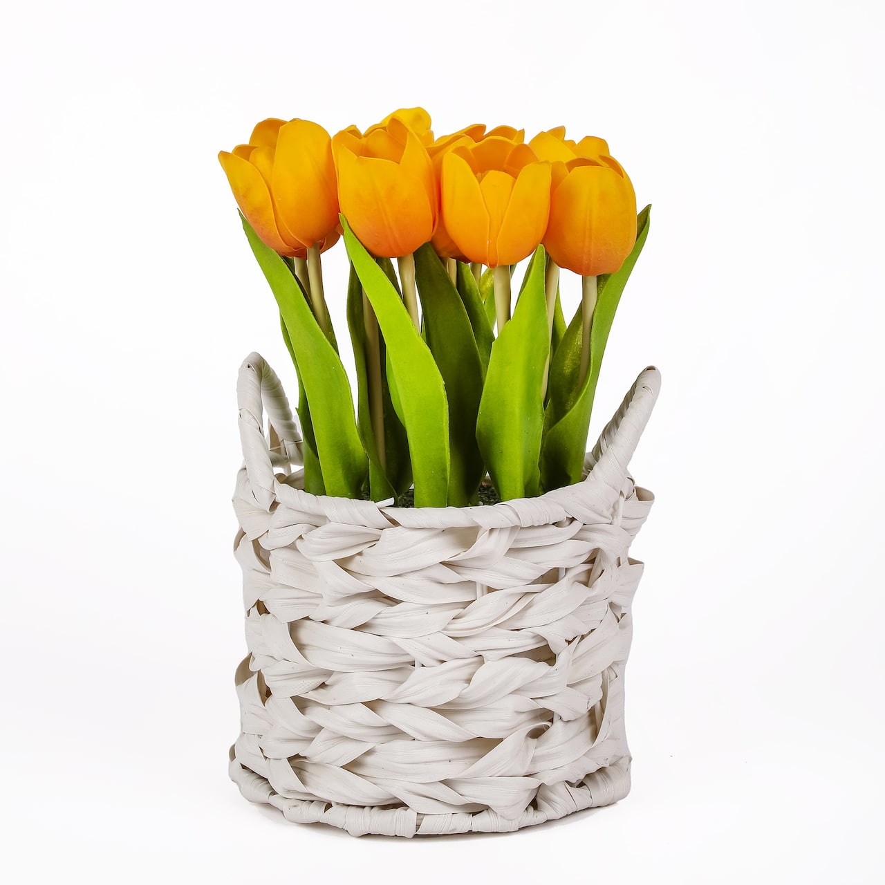 10" Tulip Bouquet in White Basket